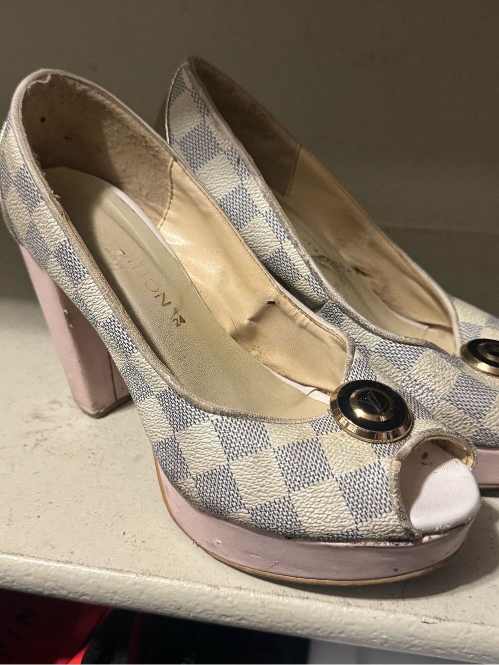 Designer-Inspired White & Light Pink Peep-Toe Pumps